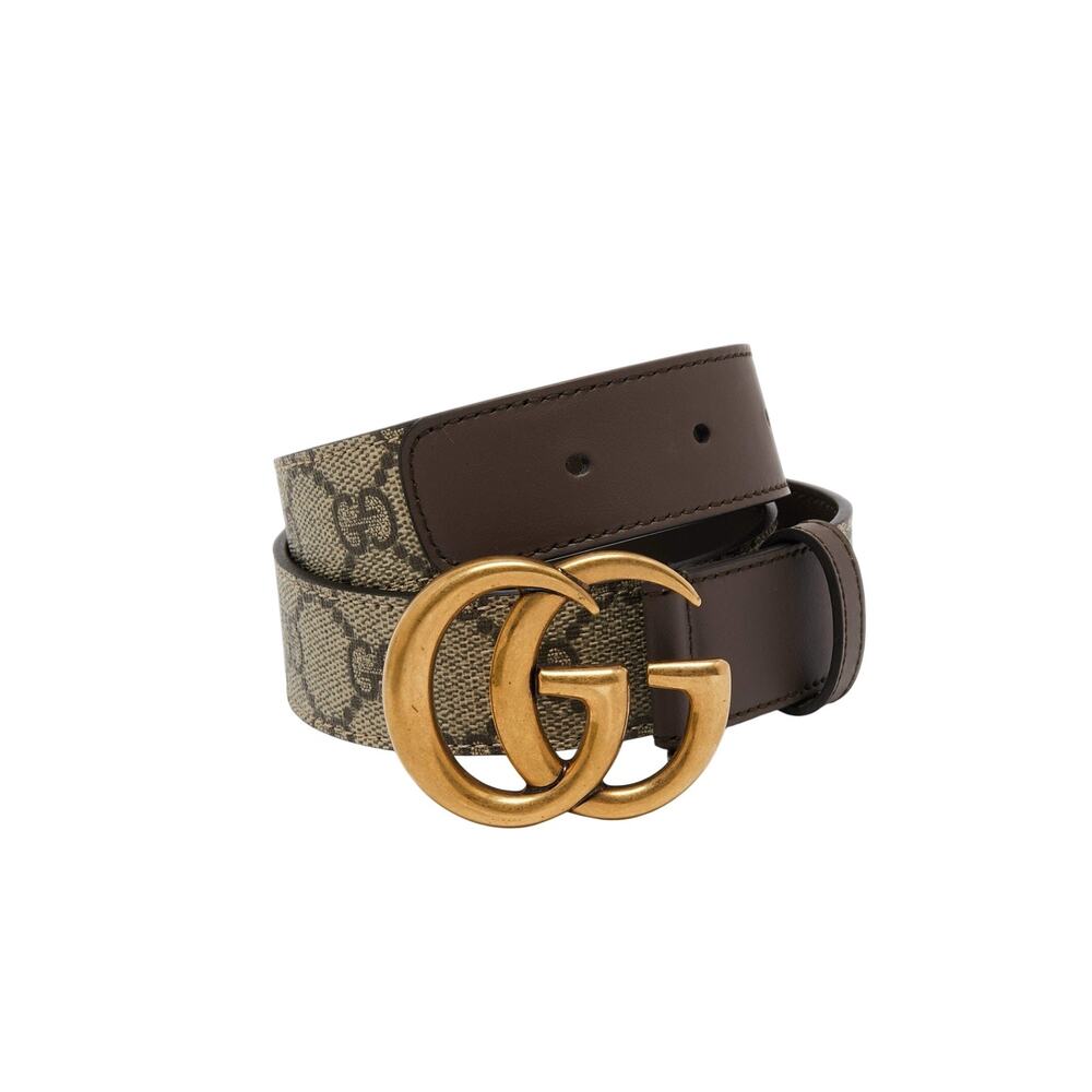 NIB Gucci Marmont Gold GG Supreme Beige Brown Monogram Women Belt 80 / 32